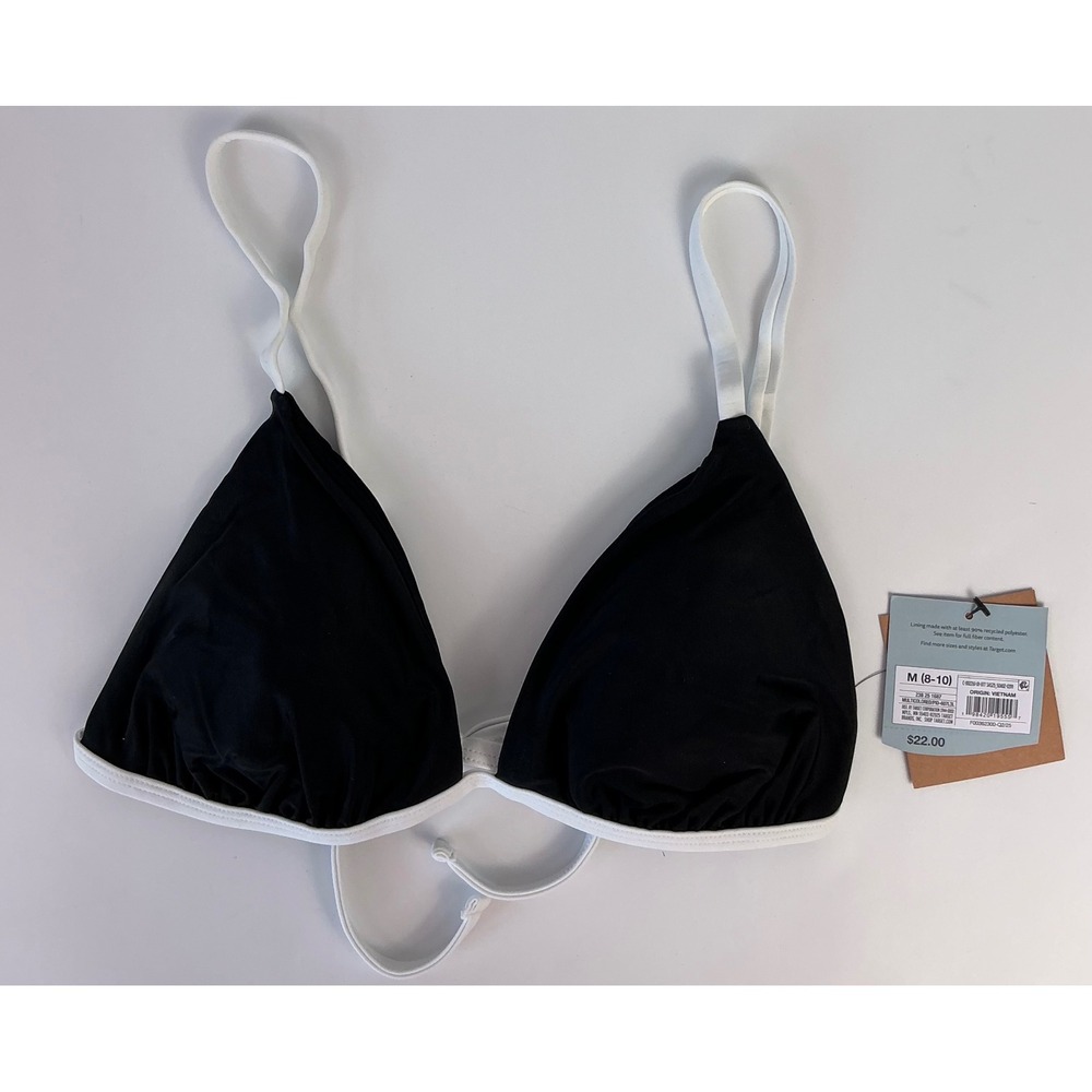 Shade & Shore Bikini Top Black & White Trim Removable Pads Swimsuit Size M